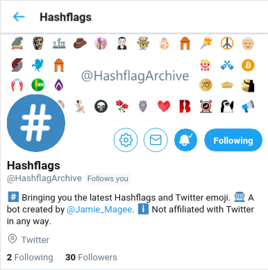 Screenshot of HashflagArchive Twitter stream